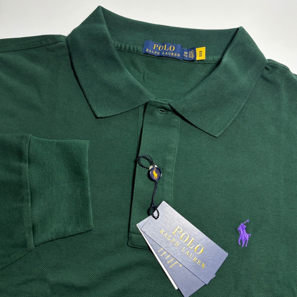 Polo Ralph Lauren Mesh Polo Mens 3XB Big Green Long Sleeve Pony Shirt $125 New